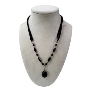 ICING Black Beaded Ribbon Choker Necklace Teardrop Pendant Y2K Grunge Goth Witch